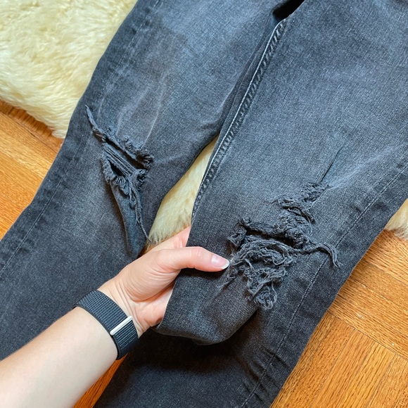 Agolde Nico High Rise Slim Button Fly Black Distressed Jeans - Picture 8 of 10